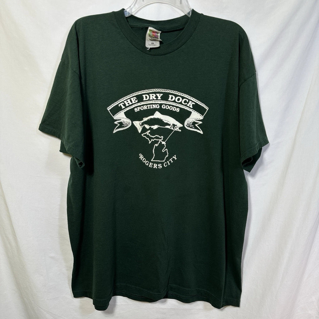 Vintage The Dry Dock Sporting Goods Rogers City XXL T-Shirt Fishing Hunting Tee