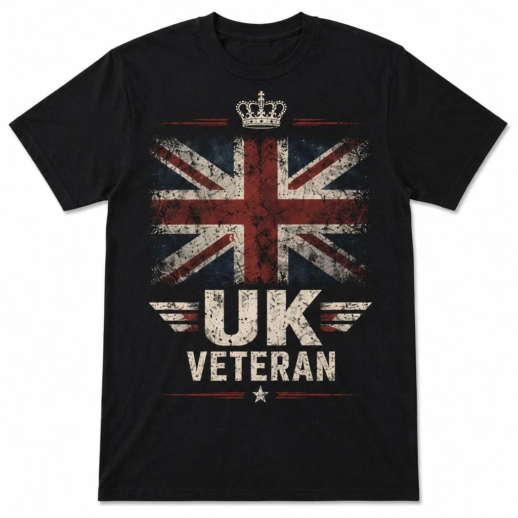 UK Veteran T-Shirt Proud To Serve British Military Union Jack Graphic Tee Black