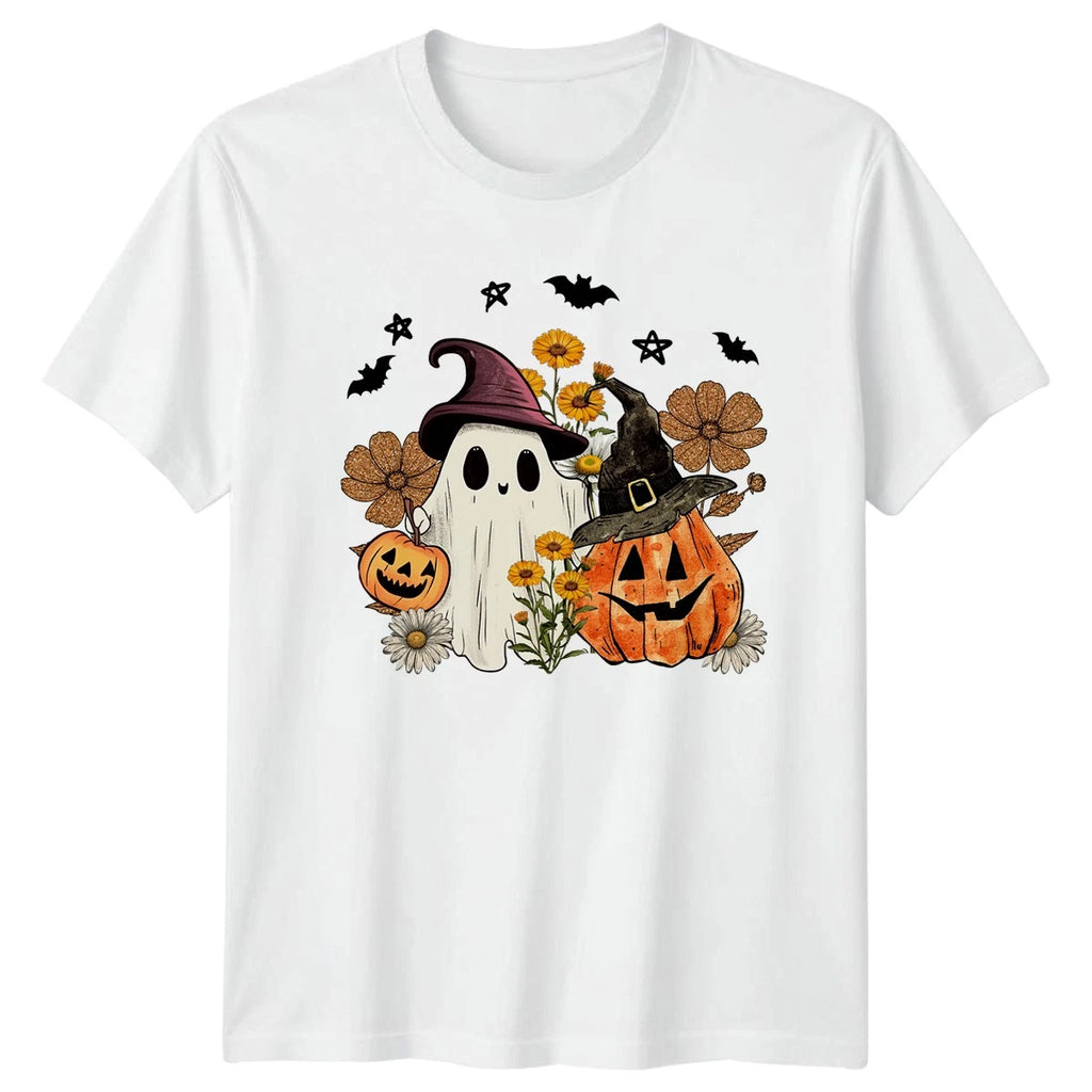 Cute Ghost Pumpkin Halloween Graphic Tee Mens Womens Unisex T-Shirt
