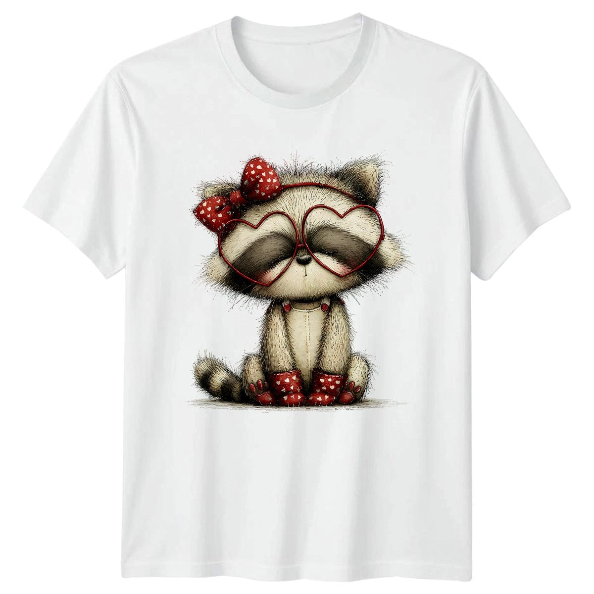 Raccoon Love Hearts Womens T-Shirt Mens Tee Graphic Unisex Top