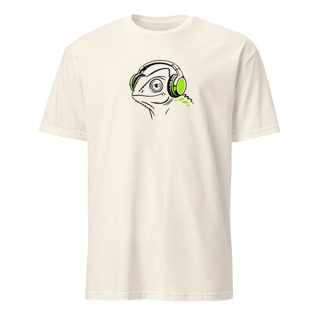 Título: Funny Chameleon Headphones Shirt Cool Music Lover Graphic Tee Pet