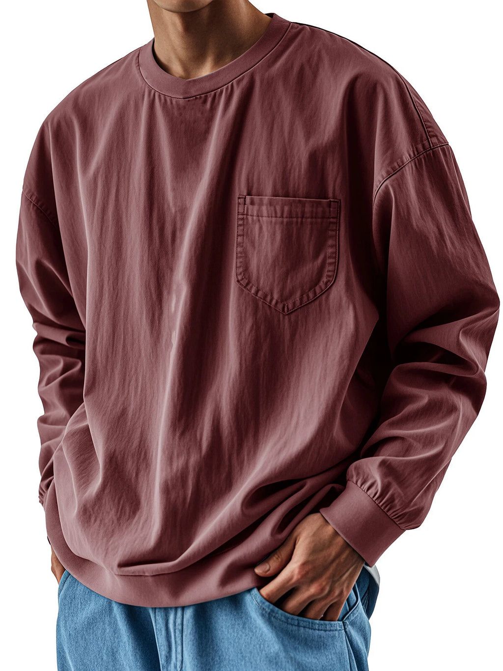 Men's Long Sleeve T-Shirt Classic Casual Baggy Round Neck Shirts