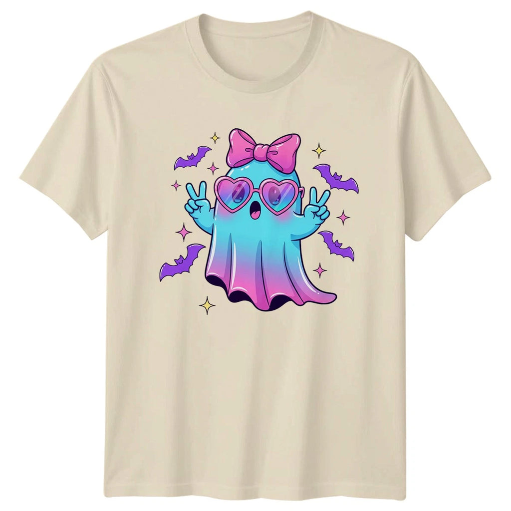 Cute Pastel Ghost Peace Sign Womens T-Shirt Kawaii Halloween Gift For Her