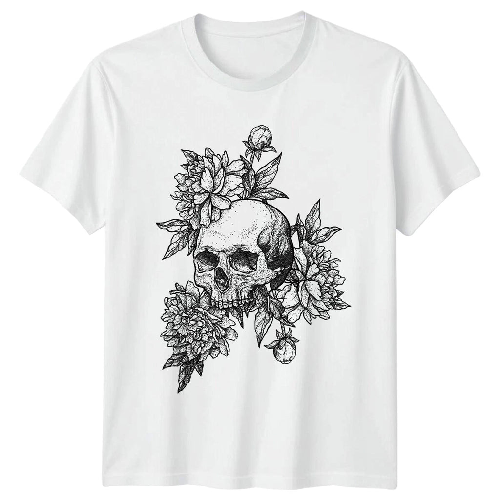 Macabre Skull Art Floral Gothic Unisex T-Shirt Men Women Graphic Tee