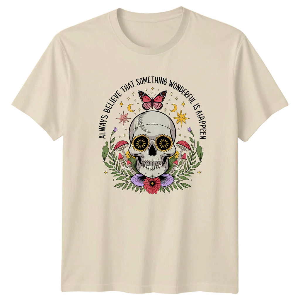 Boho Skull Butterfly Always Believe Celestial T-Shirt