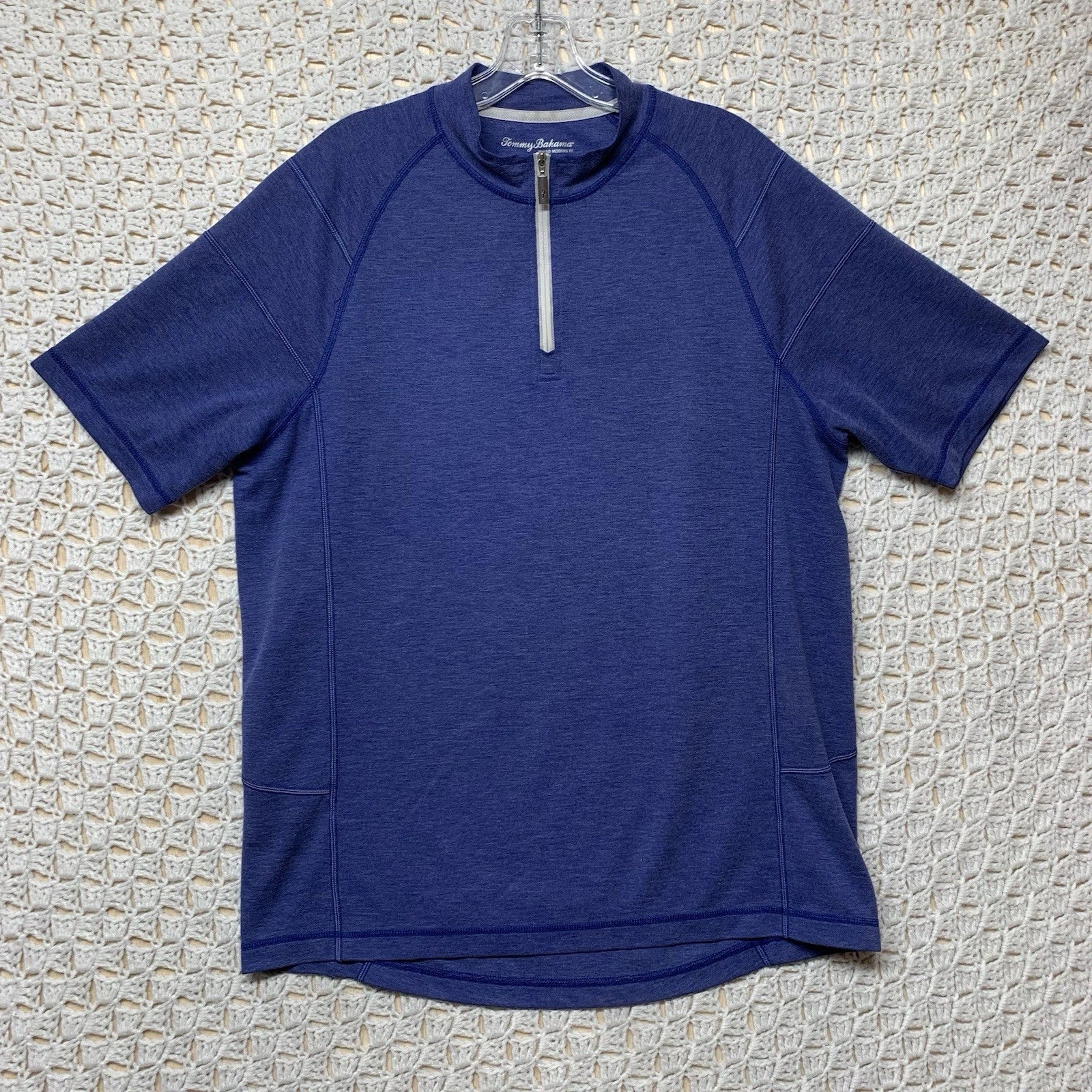Tommy Bahama Shirt Men’s M Blue 1/4 Zip Henley Island Modern Fit Comfort Marlin