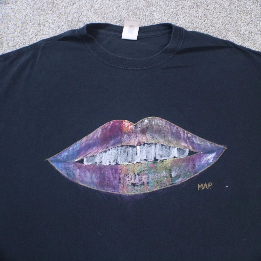 MAP Pop Art Tshirt Lips Graphic Mens XL Black Colorful Abstract Shirt Rare