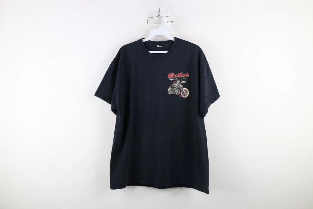 Vintage Y2K Mens Large Faded 2013 Daytona Bike Week Skeleton Motorcycle T-Shirt