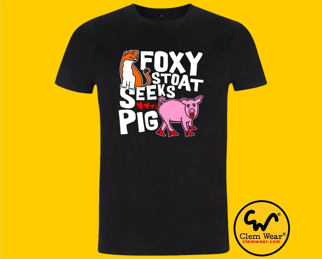 Rik Mayall Bottom FOXY STOAT SEEKS PIG tshirt tee T-shirt funny carbon neutral