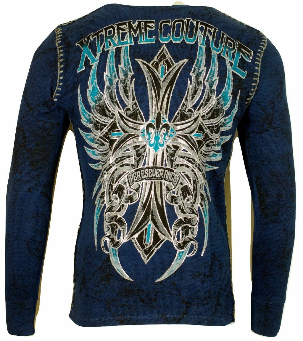 Xtreme Couture by AFFLICTION Men's THERMAL T-Shirt BRONZE ARMS CROSS Biker