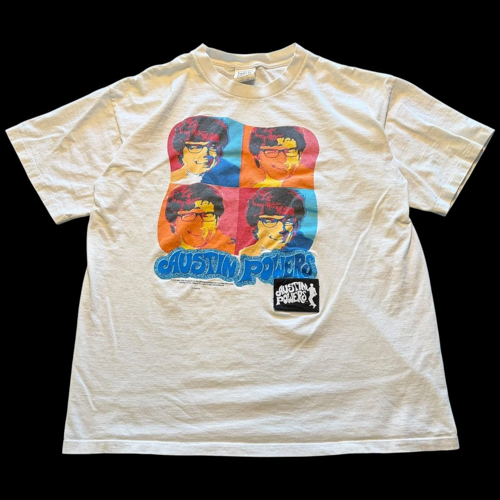 Vintage Austin Powers Shirt Mens XL White Pop Art Graphic Wild Oats Tee USA 1999