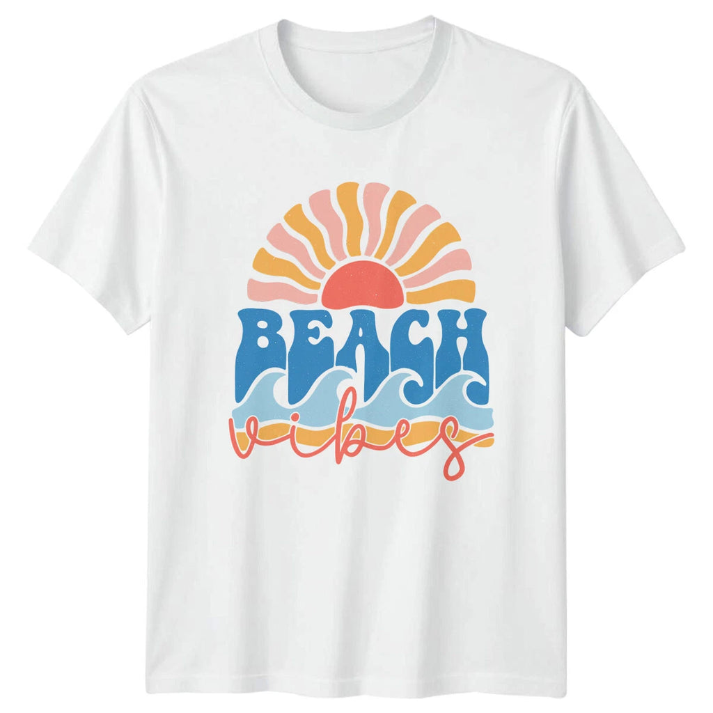 Beach Vibes Boho Summer T-Shirt Retro Sun & Waves Tee