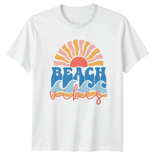 Beach Vibes Boho Summer T-Shirt Retro Sun & Waves Tee