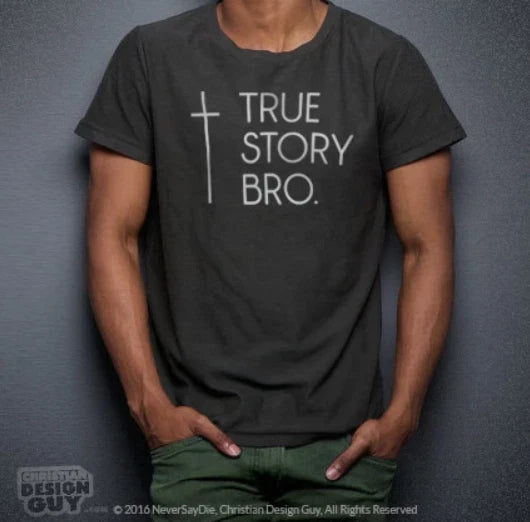 Christian COOL T-Shirt Gift Tee Mens TRUE STORY BRO Funny Jesus God Cross Bible