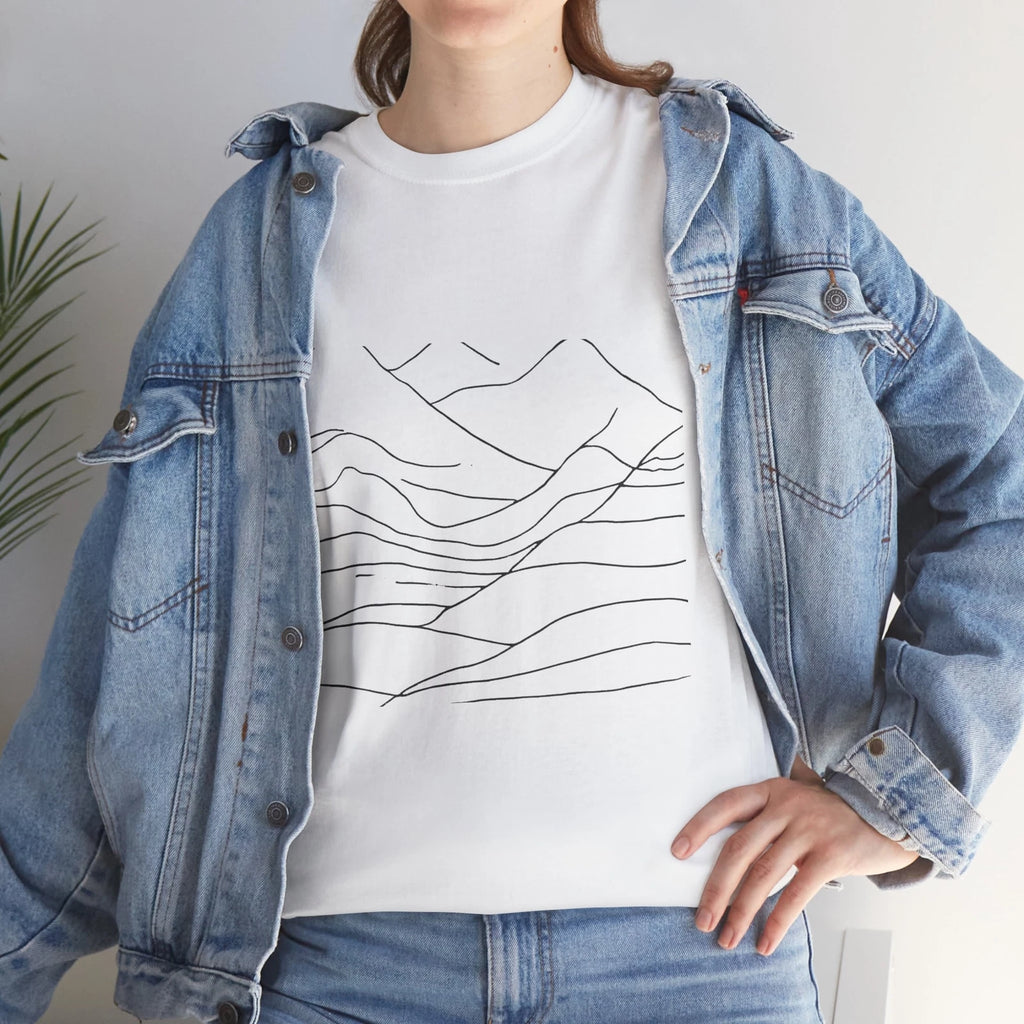 Minimalist Mountains Sweatshirt, Subtle Design Heavy Cotton Tee, Nature Lover