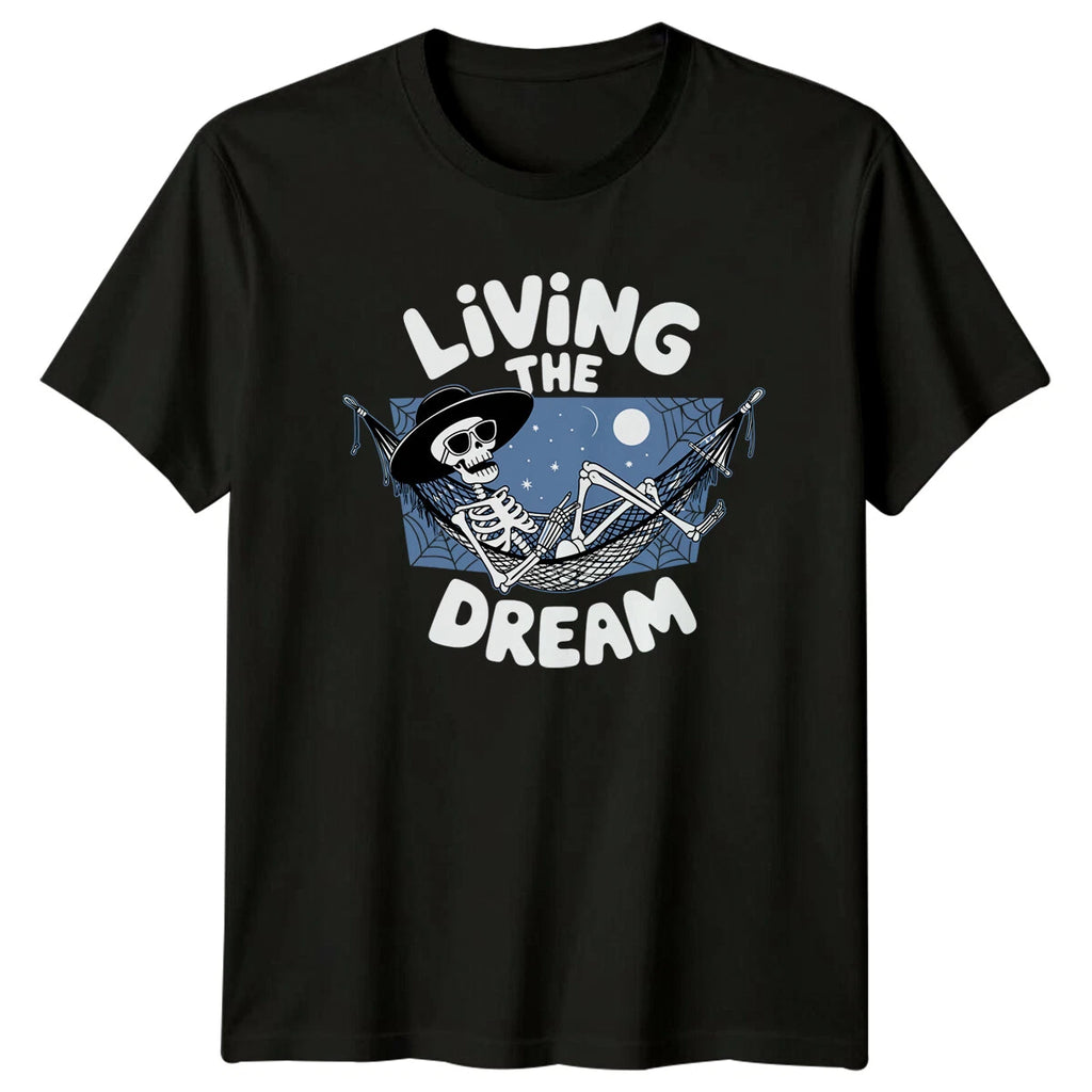Living The Dream Skeleton Hammock Sarcastic Pun T-Shirt