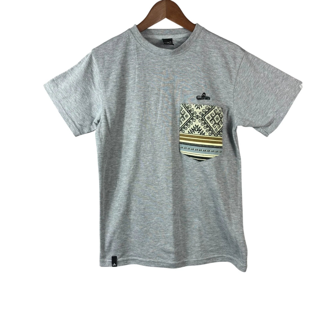 Mens Gray Tribal Pocket T Shirt Casual Graphic Streetwear Tee Size M