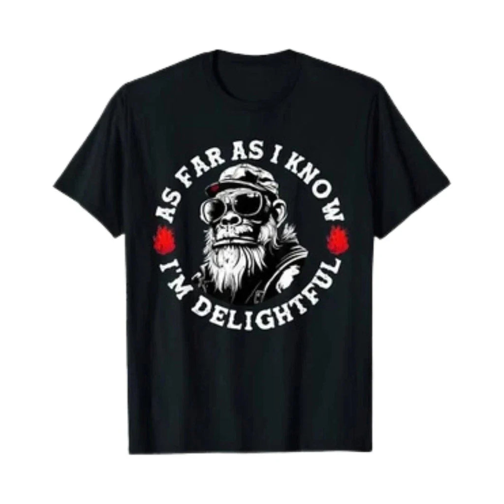 As Far As I Know I'm Delightful T-Shirt Funny Gorilla Mens Graphic Tee Black