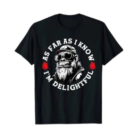 As Far As I Know I'm Delightful T-Shirt Funny Gorilla Mens Graphic Tee Black