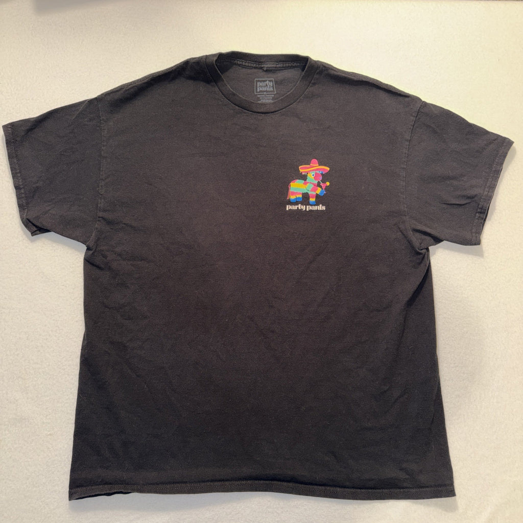 Party Pants T Shirt Mens XL Black Graphic Piñata Sombrero Pocket Tee Casual