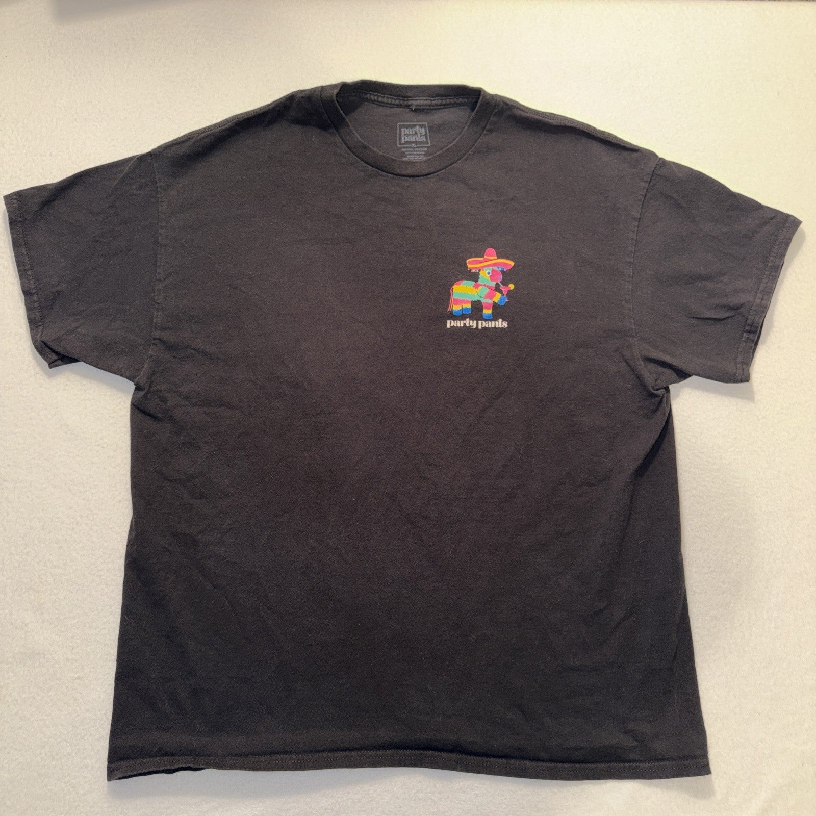 Party Pants T Shirt Mens XL Black Graphic Piñata Sombrero Pocket Tee Casual