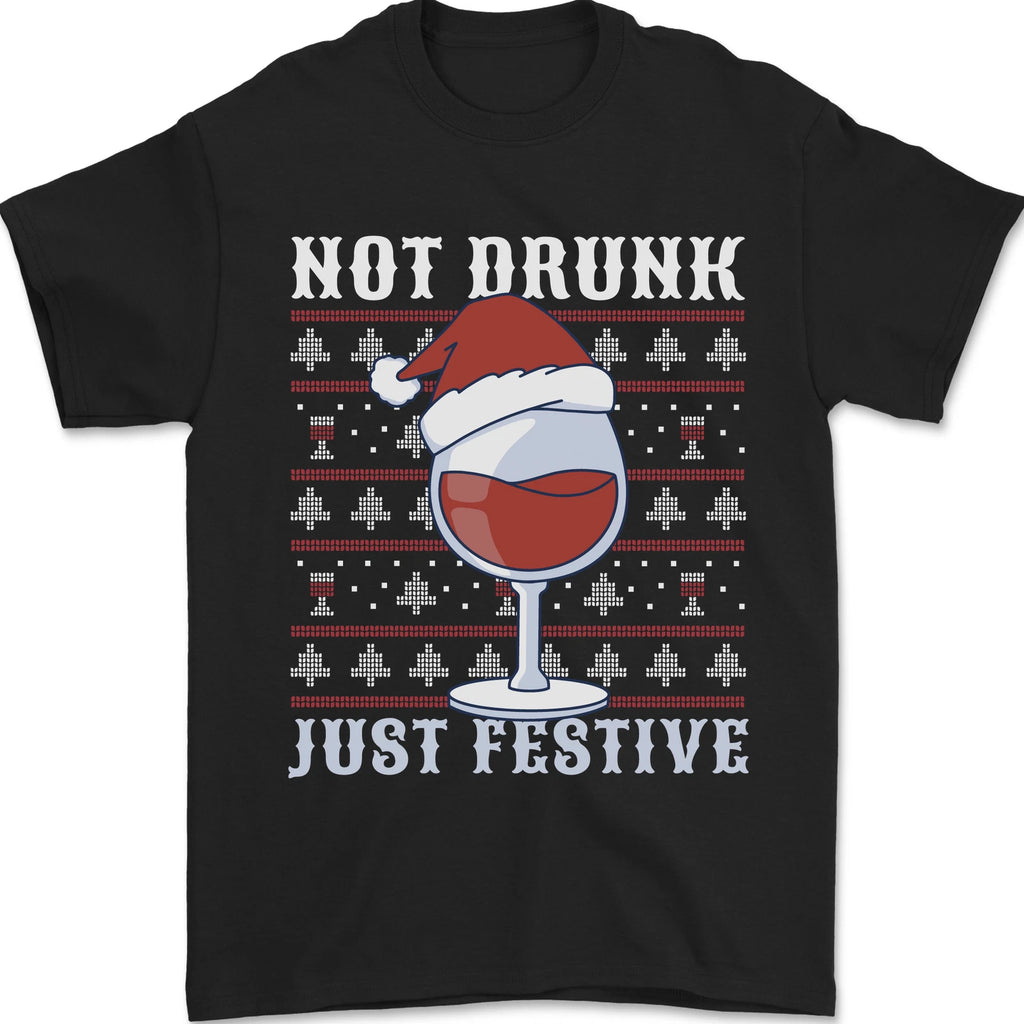 Wine Not Drunk Just Festive Funny Christmas Xmas Mens T-Shirt 100% Cotton