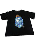 BAPE ABC Camo Milo On Big Ape Head T-Shirt Black Blue | A Bathing Ape Sz Large