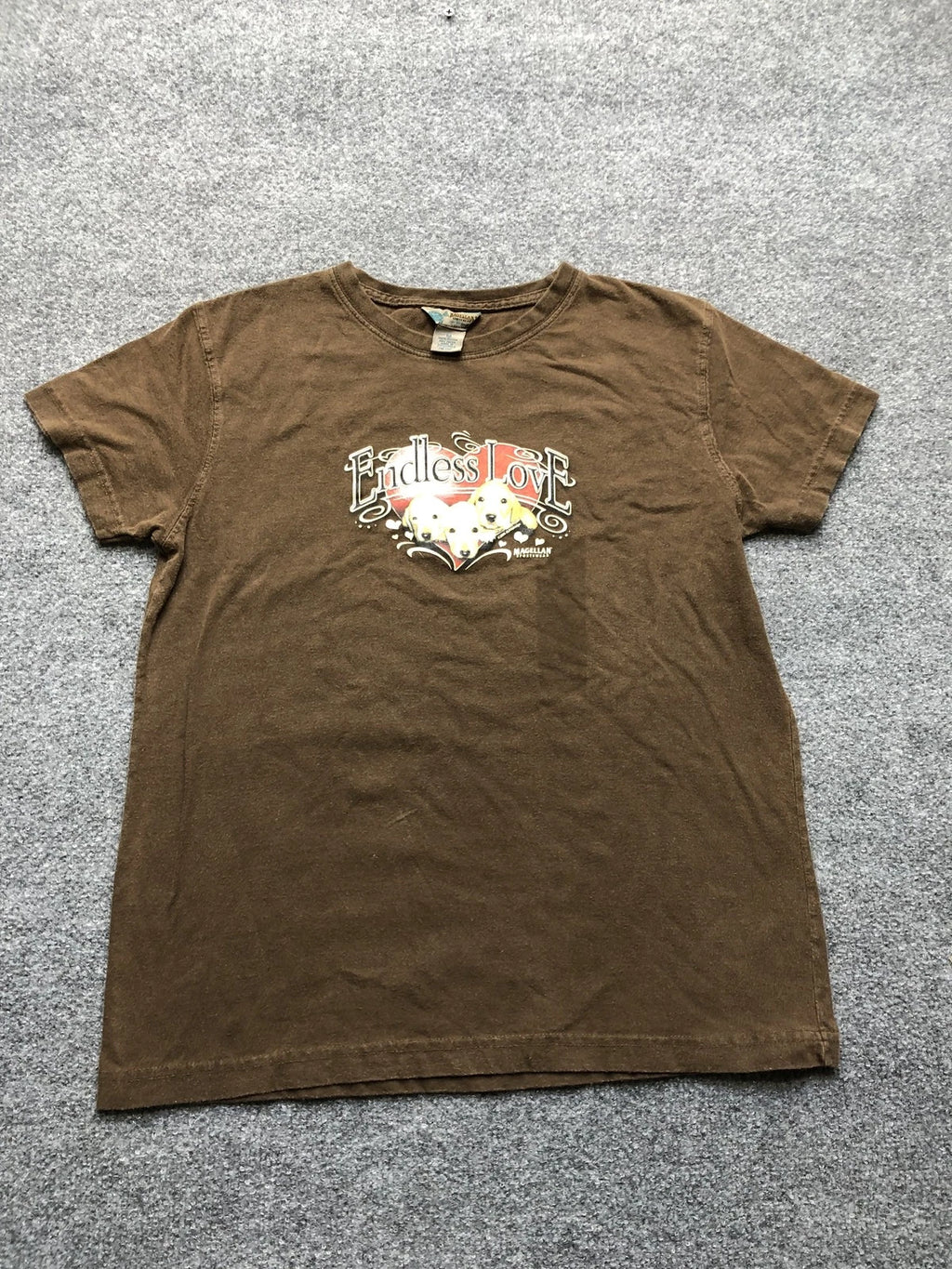 y2k Love Shirt Mens Medium Brown Puppy Dog Cute Heart Graphic Tee