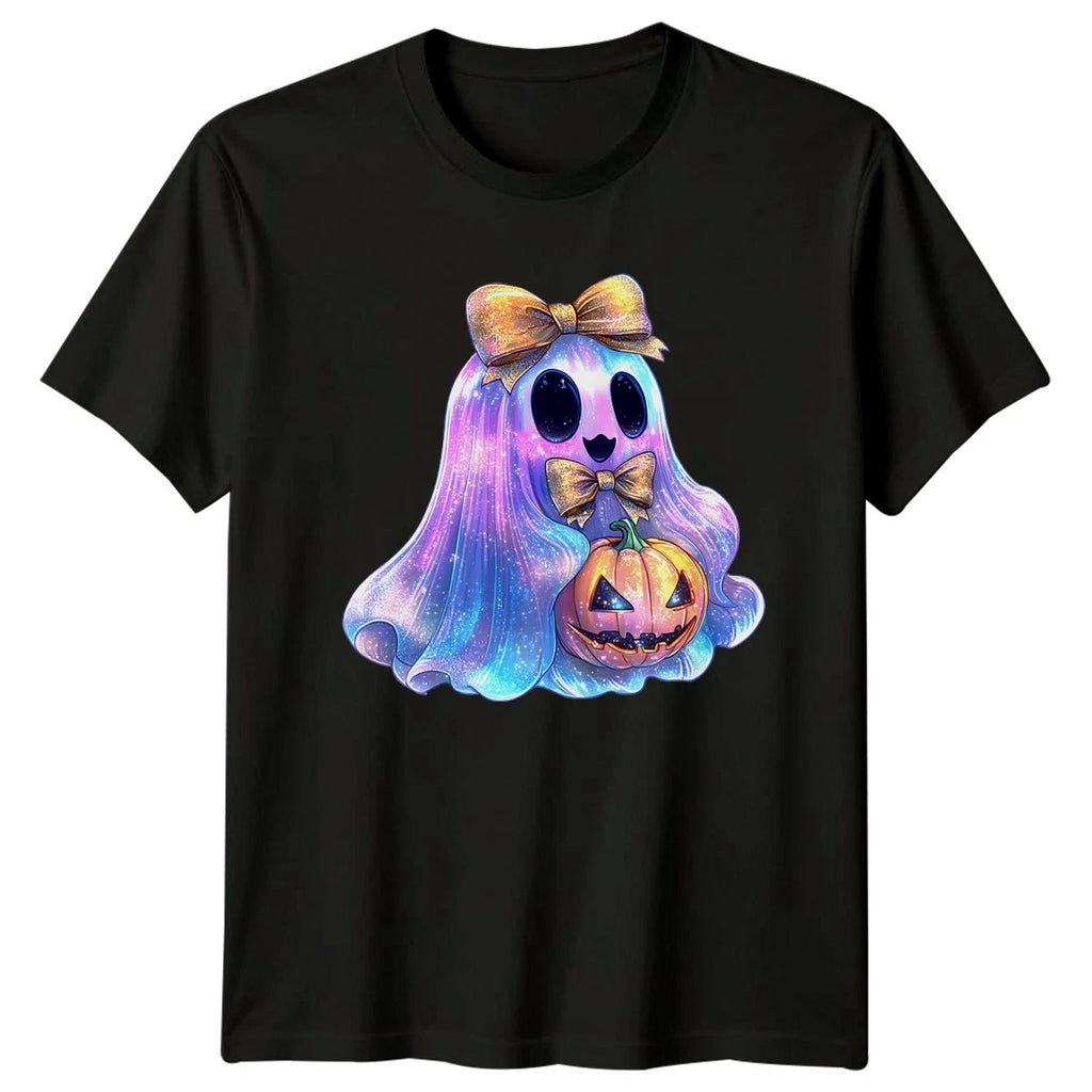 Cute Sparkle Ghost Halloween Pumpkin Mens Womens Graphic Tee