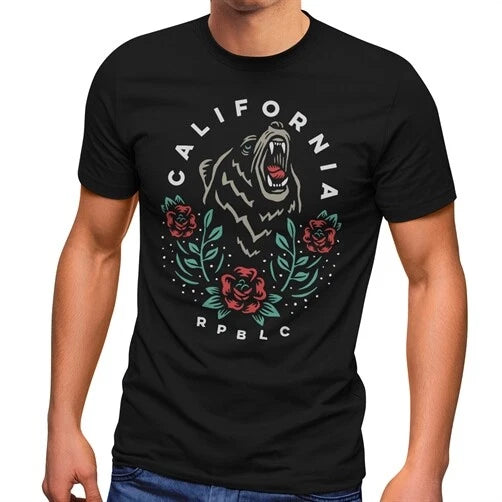 Men's T-Shirt Califonia California Bear Floral Blossoms Fashion Street Style