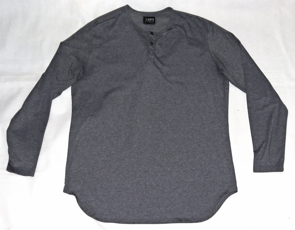 CUTS Elongated  Men's Solid Casual City Athleisure Minimalist Gray Shirt Size XL
