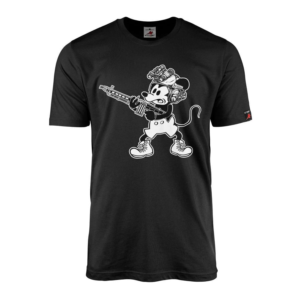 Tactical Mouse Steamboat Willie MG3 Soldier BW Walt Cartoon T-Shirt #44047
