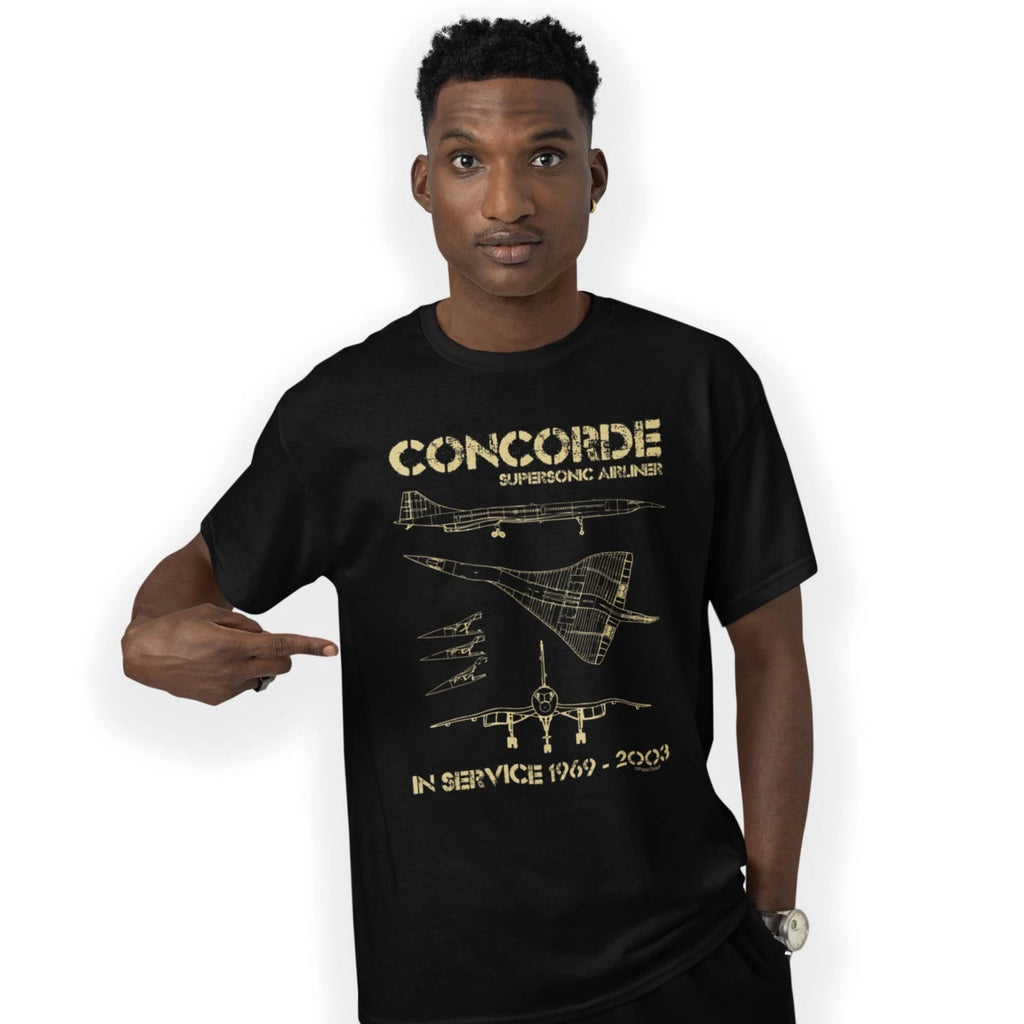 Concorde Supersonic Airliner Blueprint T-Shirt Classic Aircraft Size S - 5XL