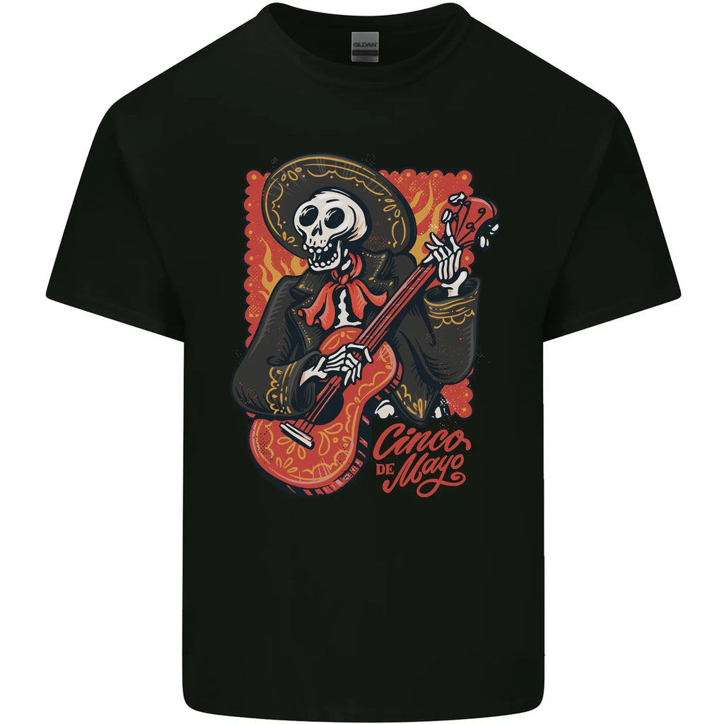 Mariachi Skeleton Cinco De Mayo Skull Mens Cotton T-Shirt Tee Top