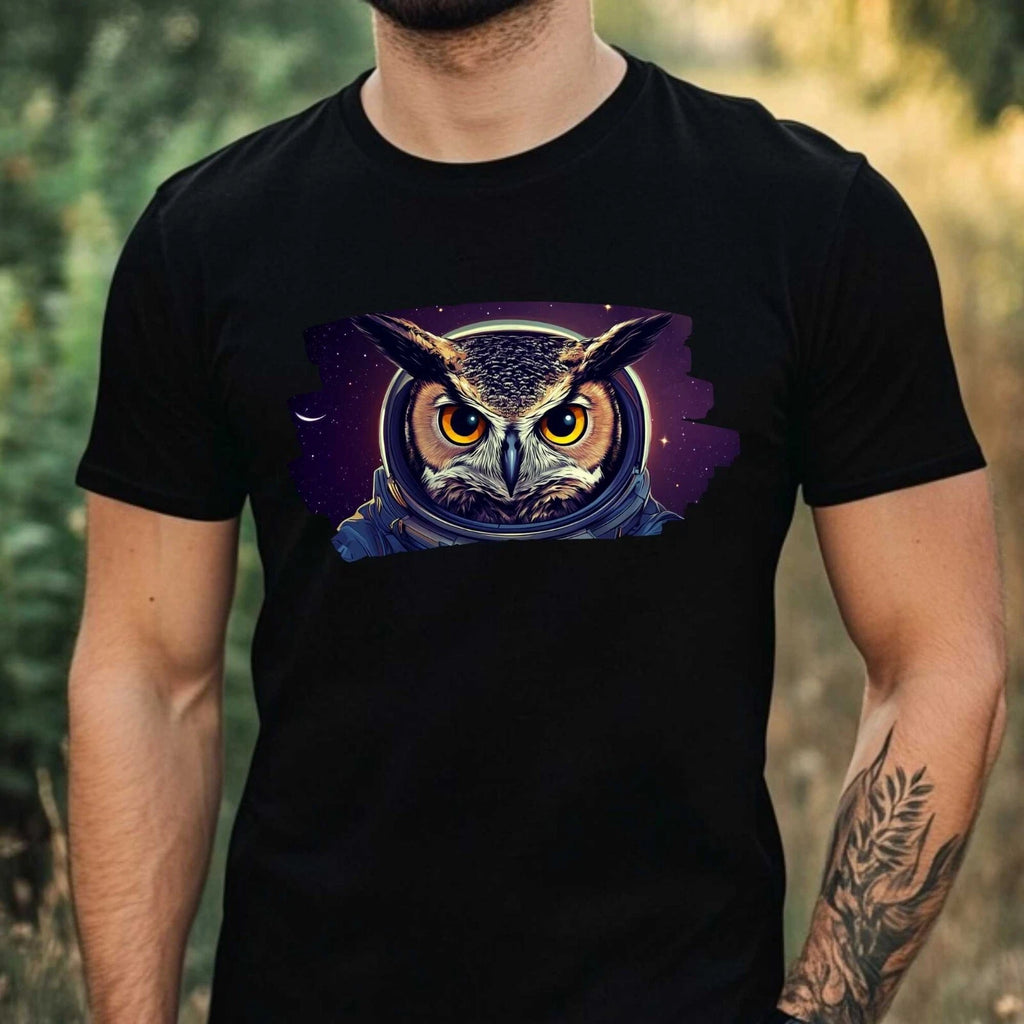 Mens Owl as Astronaut Print Cotton T-Shirt Size XS to 5XL