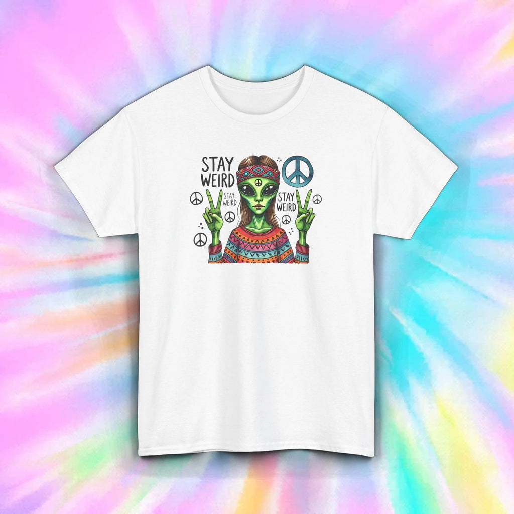 Stay Weird Alien Hippie T-Shirt Funny Peace Retro Boho Festival S-5XL