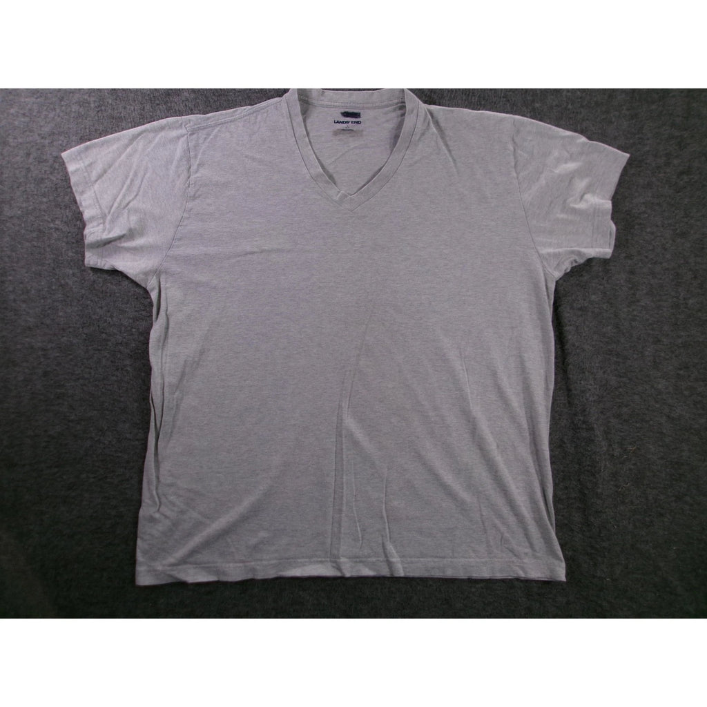 Lands End Shirt Men Large Grey V Neck Classic Lightweight Minimalist Casual