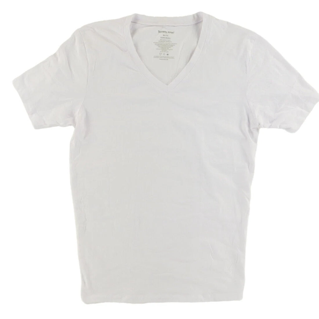 Tommy John Cotton Basics Stretch Solid V-Neck T-Shirt White Men's XL