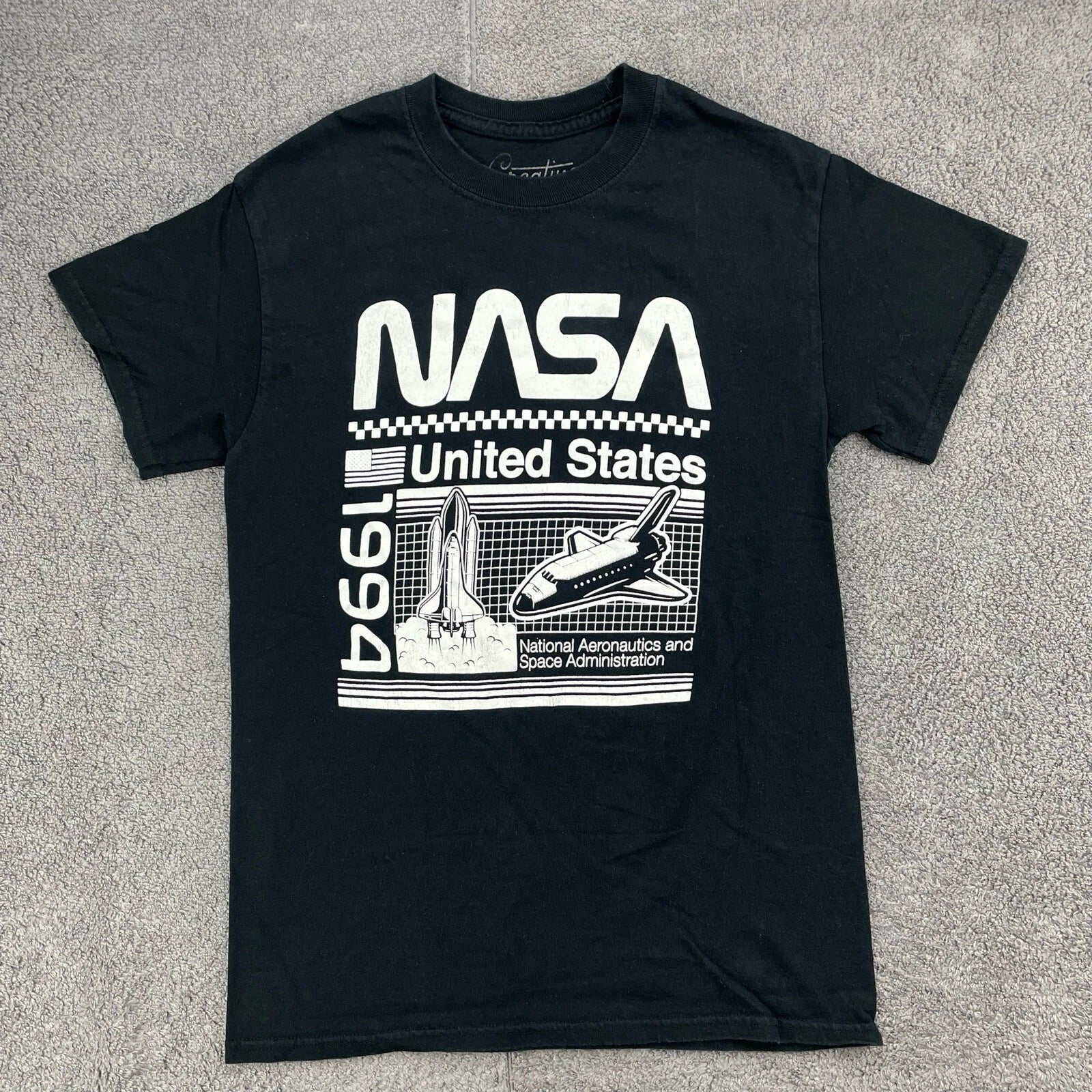 Mens NASA T-Shirt Small Black LOGO Space Technology Short Sleeve Creative Empire