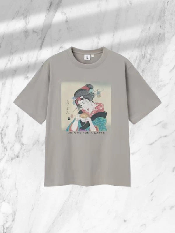 GU × OMIYAGE JAPAN POP! Ukiyoe Latte Bijin Tee – Retro Modern Japan Art