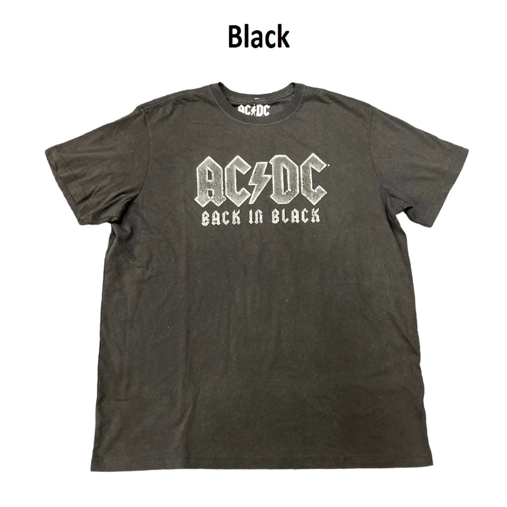 AC/DC Men's Back in Black Crewneck Short Sleeve Graphic Rock Band Tee