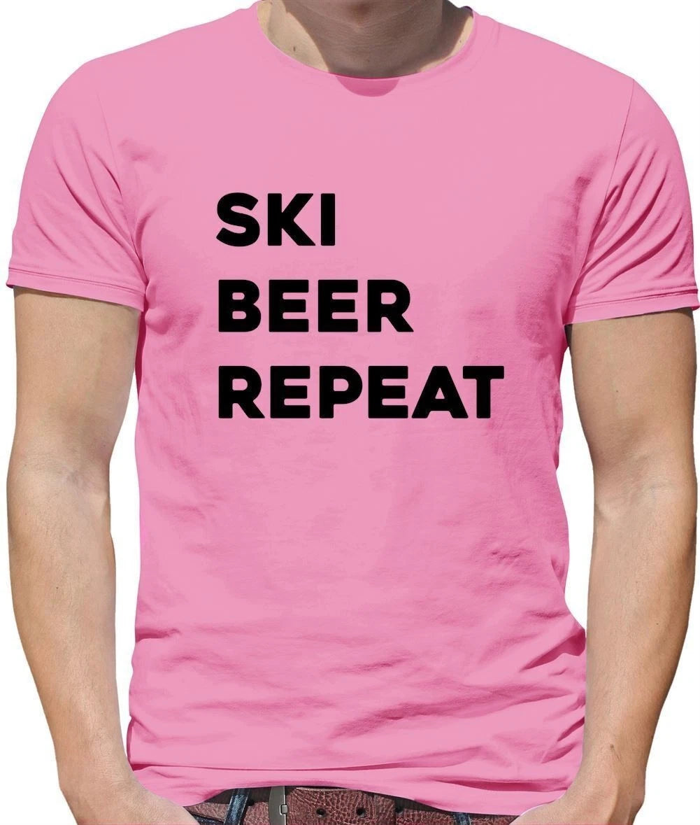 Ski Beer Repeat - Mens T-Shirt - Skiing Skiier Beers Holiday Drinking