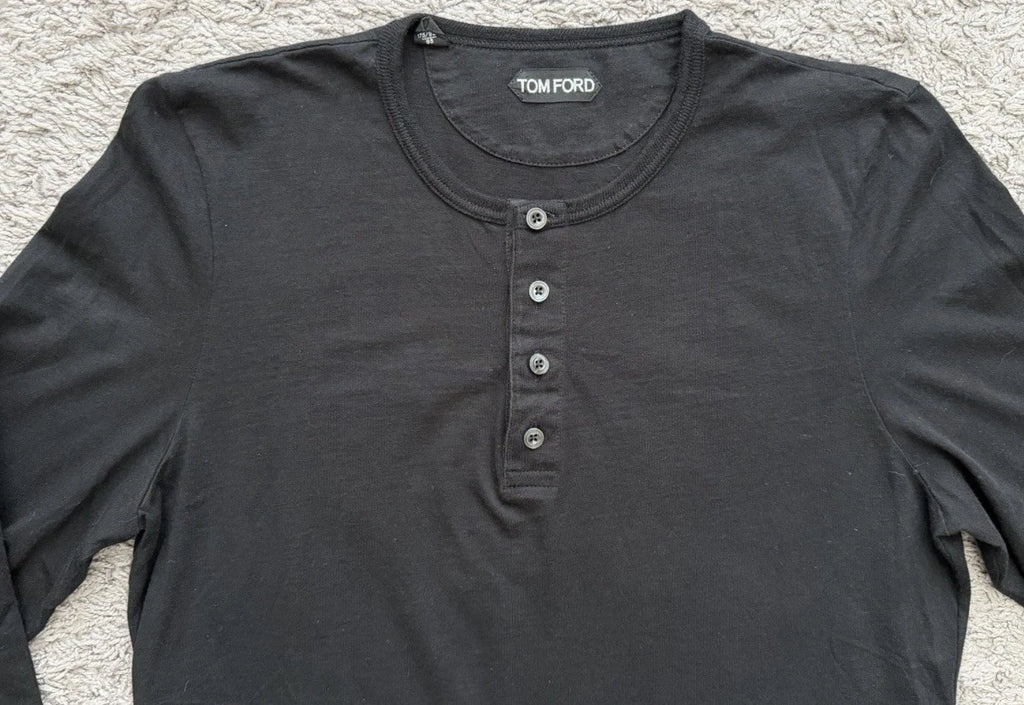 TOM FORD Henley Black Long Sleeve Shirt Men's Eur48 cotton/cashmere Italy medium