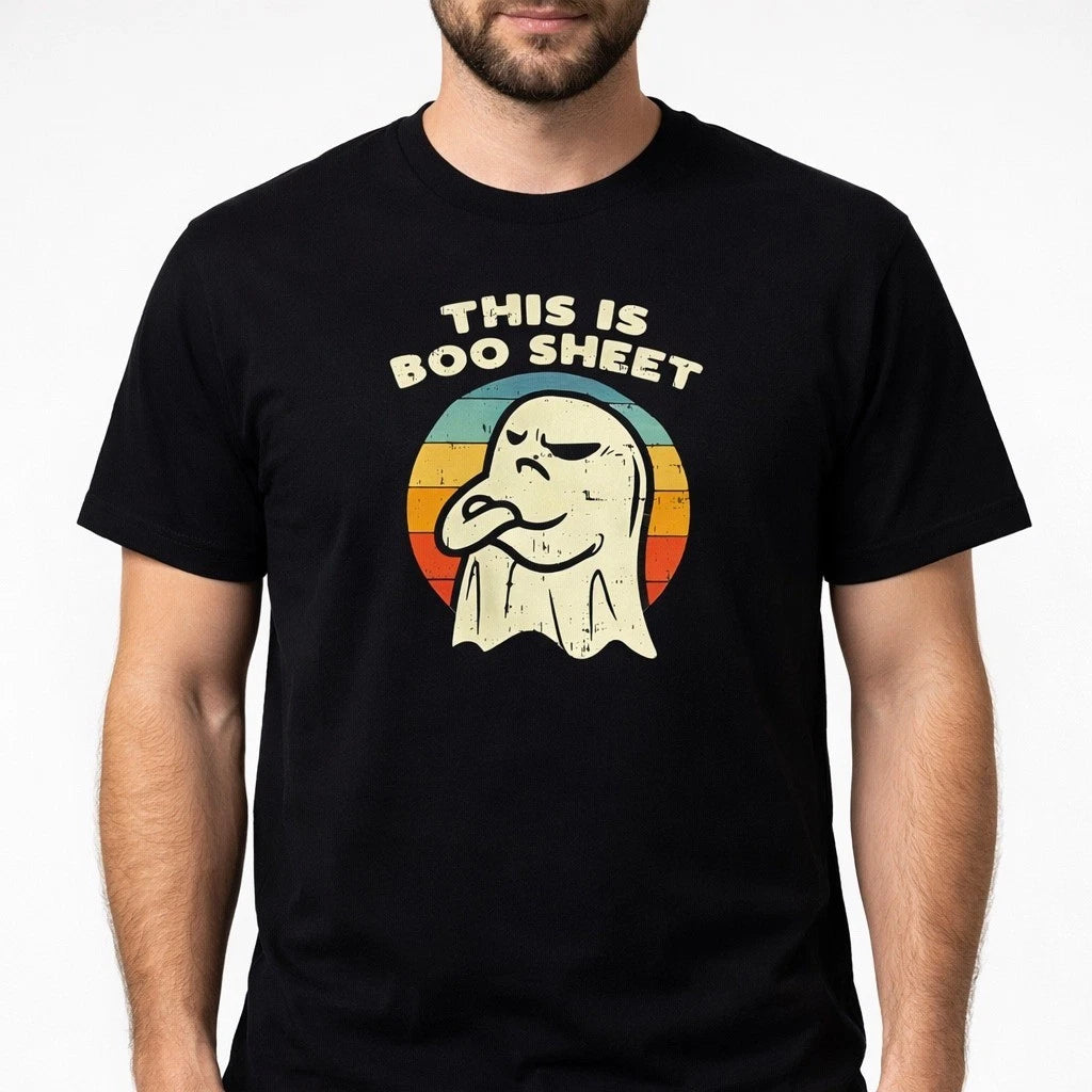 Gildan This Is Boo Sheet Heavy Cotton Black T Shirt Ghost Retro Size L
