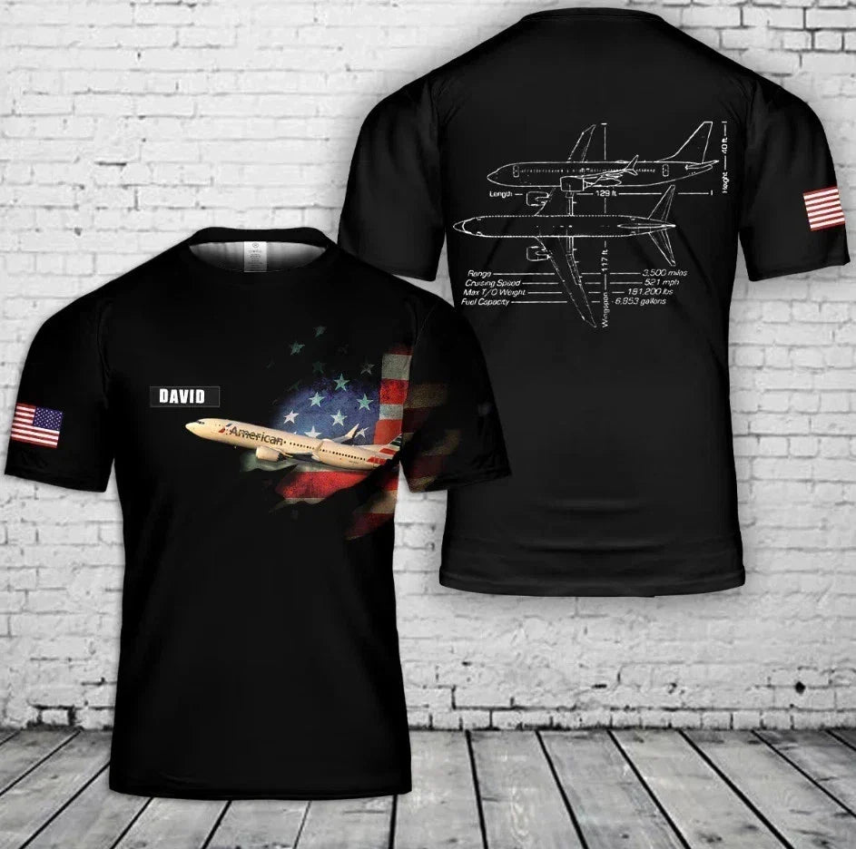 Custom Name American Airlines Boeing 737 Max 3D T-Shirt Size S-5XL