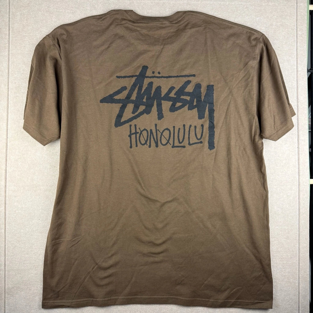 Stussy Honolulu Shirt Mens 2XL Earth Tone Brown Logo Streetwear Surf Graphic Tee
