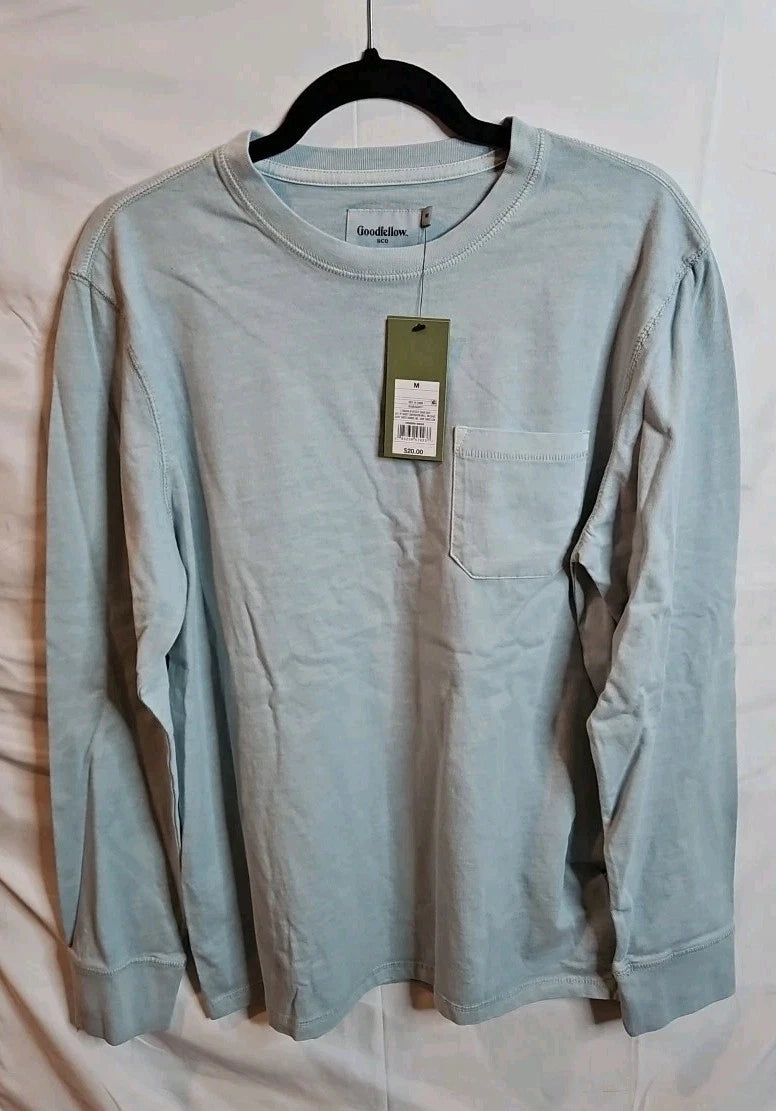 Goodfellow & Co Men's Size Medium Blue 100% Cotton Long Sleeve Pocket T-shirt