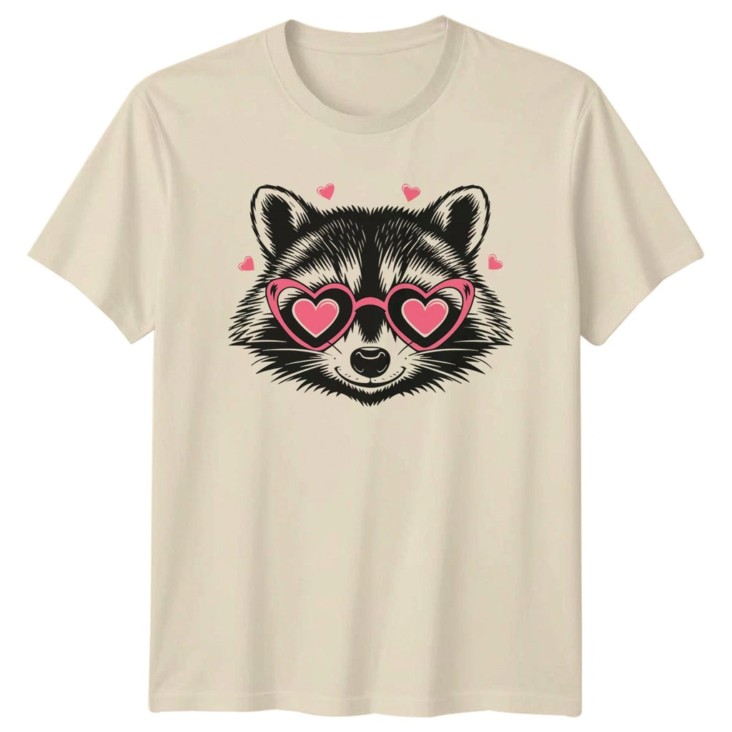 Raccoon Heart Glasses Animals Mens T-Shirt Womens Tee Graphic Unisex Top