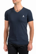 Philipp Plein Men's Navy Blue Short Sleeve Logo Print V-Neck T-Shirt US M IT 50