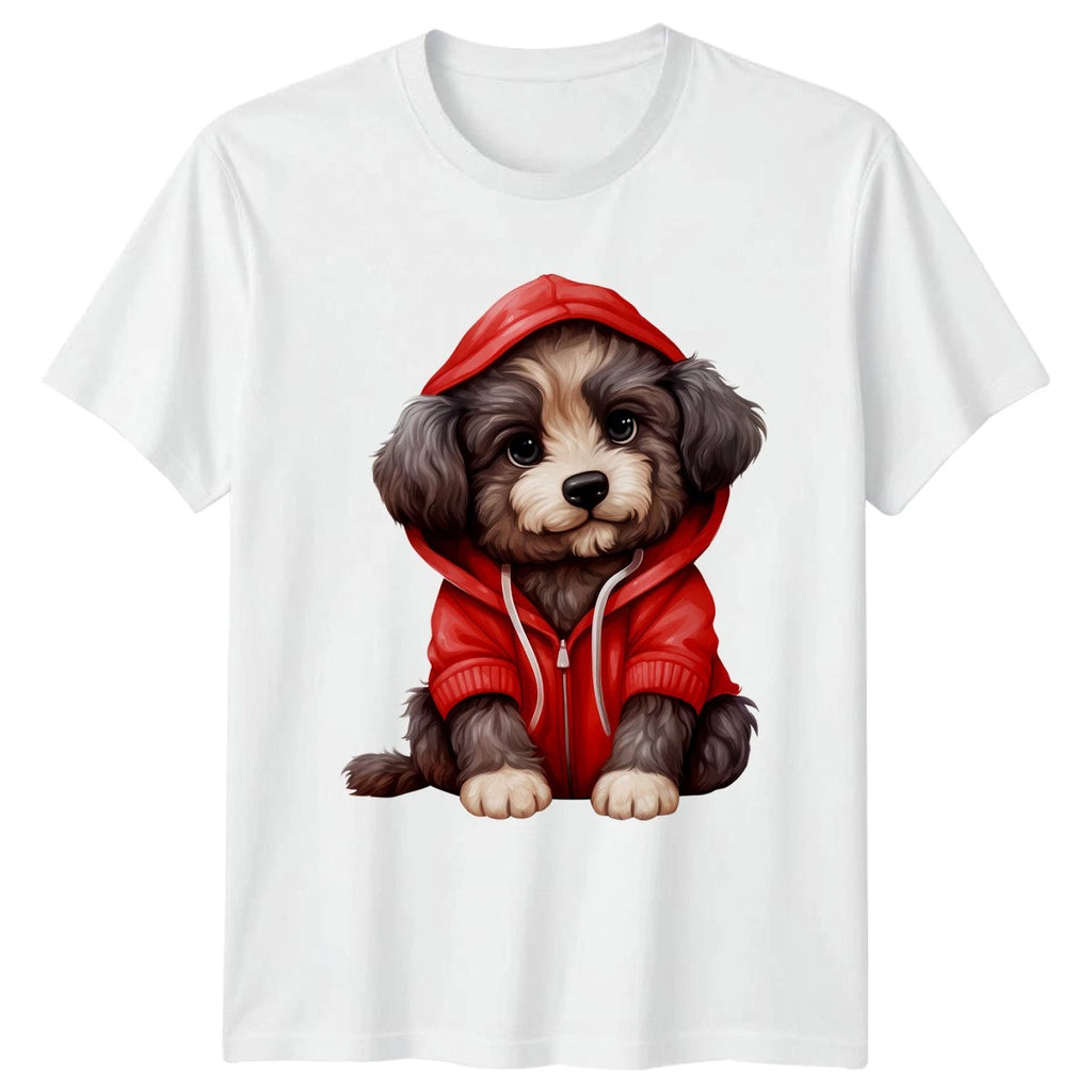 Cute Puppy Dog In Red Hoodie Animals Dogs Graphic Tee Unisex T Shirt